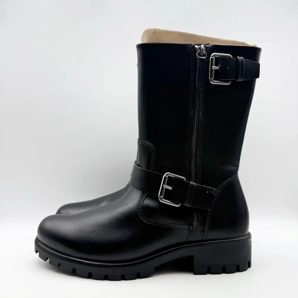 ECCO Womens Modtray Moto Mid Calf Boots EU 38 US 7-7.5 Black Leather NWOB